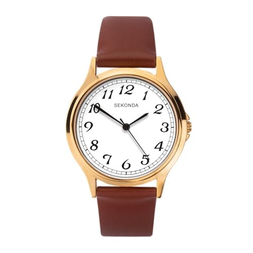 Image of Sekonda Mens Brown Leather White Dial Strap Watch 1684