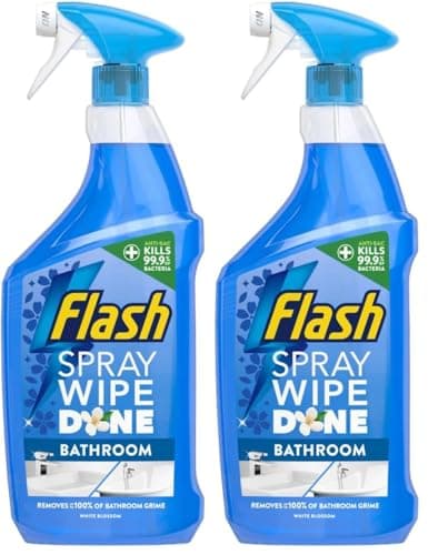 Image of Flash Spray.Wipe.Done. Bathroom Antibac Cleaning Spray White Blossom 800ML, Sparkling Clean In A Flash (Pack of 2)