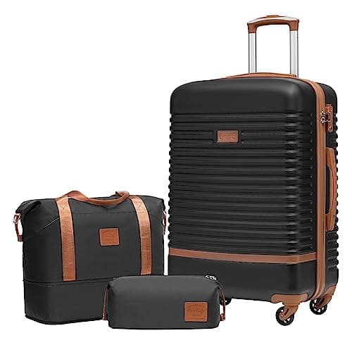 Image of COOLIFE Suitcase Set 3PC - 24" Lightweight ABS Hard Shell Luggage + Travel Bag， Medium Suitcase with 360° Wheels, TSA Locks for Family Travel, Cruise & Long Trips Black/Brown