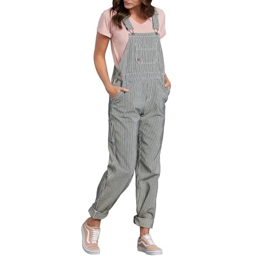 Image of Dickies, Women's, BIB RELAXED STRAIGHT, RINSED HICKORY STRIPE, L