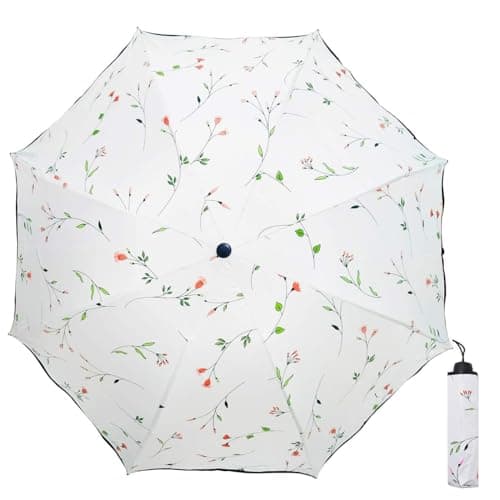 Image of Maibar Sun Umbrella for Women UPF 50 UV Umbrella spf 50 Compact Lightweight Mini Umbrellas Flower (Beige)