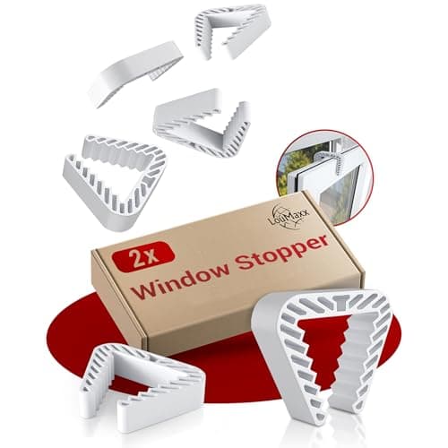 Image of LouMaxx Window Stoppers Set of 2 - Window Stoppers for Ventilation & Clamping Protection for Doors - Window Lock No Drilling - Window Clamp in White for Reliable Safety