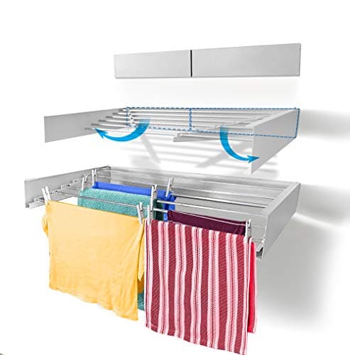 Image of Step Up Laundry Drying Rack, Wall Mounted, Retractable Clothes Drying Rack, 25kg Capacity, 6 metres with Wall Template and Long Drill Bit - 100cm WHITE