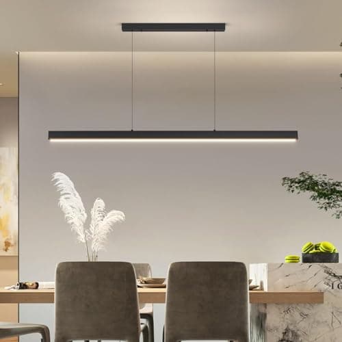 Image of Mikeru 100CM Modern Linear Pendant Light with Remote Control 3000k/4500k/6500k Brightness Adjustable 10%-100% Kitchen Pendant Light, Height Adjustable 1.5M, Suitable for Kitchen Island, Bedroom, Cafe