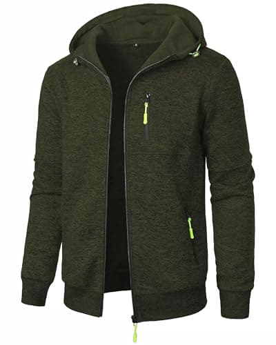Image of Casuayaloo Mens Zip up Fleece Hoodies Pullover Zipper Hooded Sweatshirt Long Sleeve Tops Green M