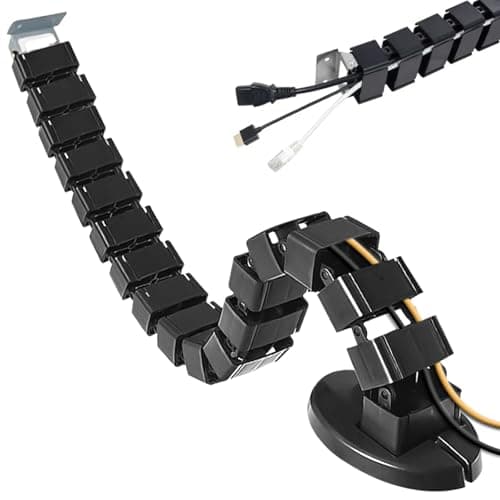 Image of Flexible Cable Management, Spine Cable Trays for Height-Adjustable, 1300 mm Cable Management Square Cuba Slim, Flexible Desk Cable Management with Metal Base, Black Cable Duct Universal