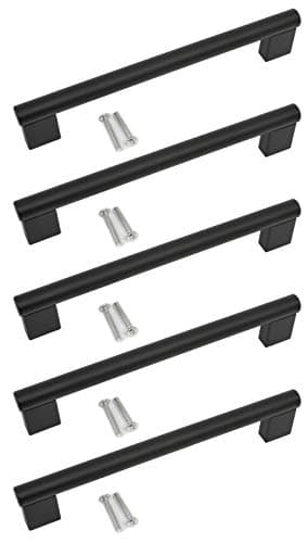 Image of Kitchen Cupboard Cabinet Keyhole Boss Bar Door Handle Knob Black Matt Finish (5, 160mm Hole Centres)