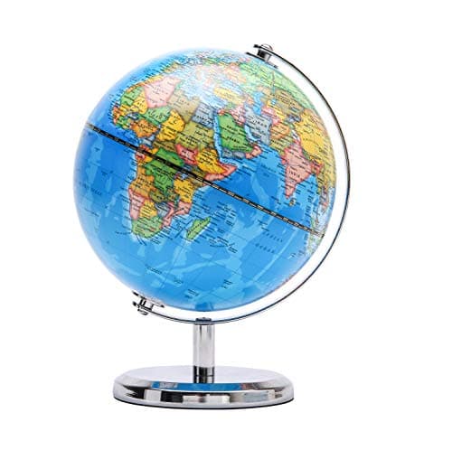 Image of Exerz 14cm World Globe Political Map Mini globe - Educational/Geographic/Modern Desktop Decoration 14cm Diameter - Stainless Steel Arc and Base - School, Home, and Office