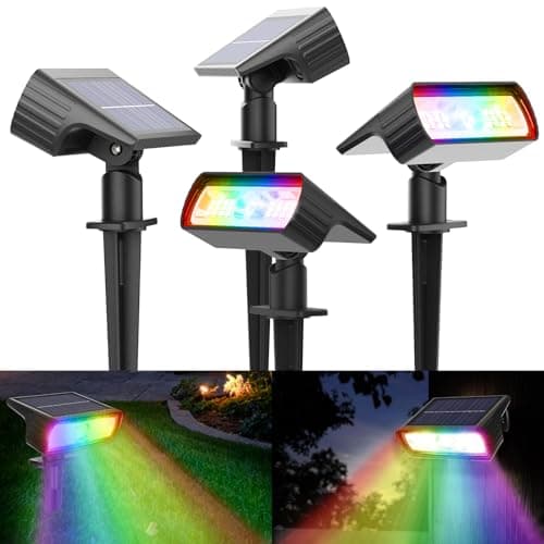 Image of Moxled Solar Lights Outdoor Garden, RGB+White Solar Spot Lights 4 Pack, IP65 Waterproof, 10 Modes Colour Changing Stake Lights Solar Powered for Yard, Walkway, Driveway, Pathway