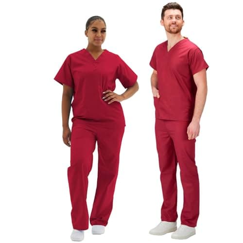 Image of Interweave Healthcare Scrub Set Medical Uniform Unisex Reversible Scrubs Top & Trousers with Pockets in 8 Colours (as8, Alpha, x_s, Regular, Regular, Raspberry)