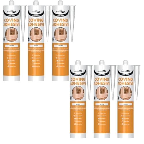 Image of Bond It COVE-MATE Coving Adhesive – 6x White 285ml | Solvent-Free – High-Strength Gap-Filling Adhesive Sealant for Covings – Skirting Boards – & Dado Rails | Premium Sealer Over-Paintable – Quick Grab