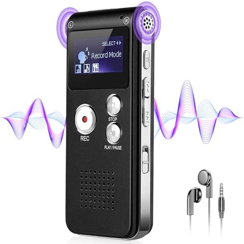 Image of Voice Recorder with Noise Reduction, 4800 Hours ZIPCIDE Dictaphone Voice Activated Recorder with Playback for Lectures Meetings, 1536Kbps Smart Audio Sound Tape Recording Device with Password - 32GB