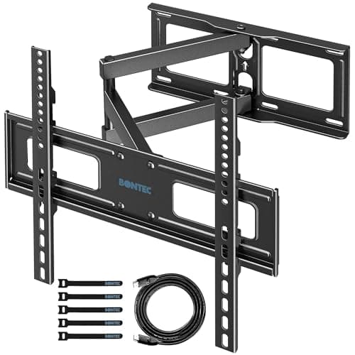 Image of BONTEC TV Wall Bracket for 26-55 Inch, with Swivel, Tilt, and Extension from 80 to 500mm. Full Motion TV Wall Mount Capability of 40KG, Including HDMI Cable and Bubble Level, Max. VESA 400x400
