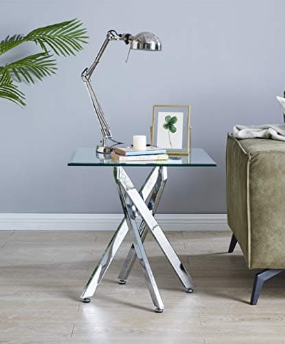 Image of Furniturebox UK Leonardo Clear Glass And Chrome Metal Modern Stylish Coffee Side Hall End Console Table Living Room Sets (Side Table Only)