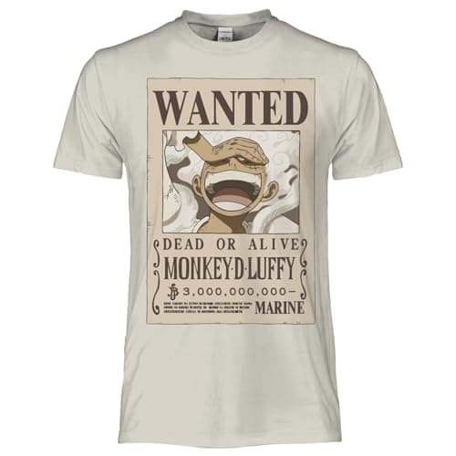 Image of One Piece Luffy Wanted Poster Official Unisex T Shirt Regular Cotton Adult Boys, beige, M