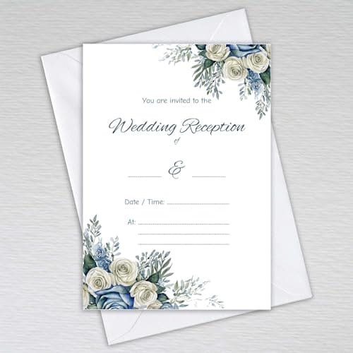 Image of Webspectations Pack of Wedding Reception Invitations with Envelopes: Dusty Blue Wedding Reception Invites (Pack of 20 with Envelopes)