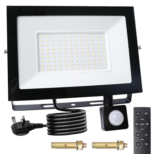 Image of DoRight 100W Security Lights Outdoor Motion Sensor, 5000LM PIR Floodlight with Remote Control IP66 Waterproof Plug in Motion Sensor Outdoor Wall Light Cool White 6000K for Garden, Backyard, Garage