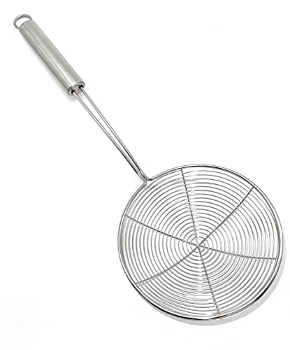 Image of TIJAR® Skimmer, Oil Strainer, Stainless Steel, Ladle, Wire Skimmer Spoon, Spider Mesh Filter with Handle for Kitchen Frying Food, Pasta, Spaghetti, Noodle (13 CM)