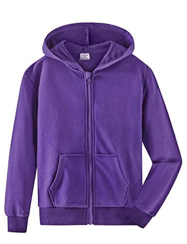Image of Spring&Gege Youth Solid Full Zipper Hoodies Soft Kids Hooded Sweatshirt for Boys and Girls Purple Size 5-6 Years