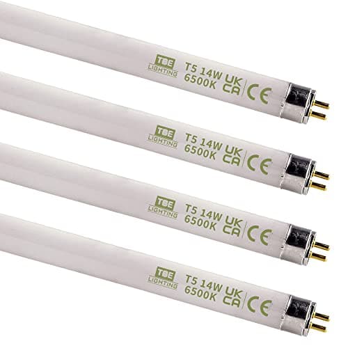Image of TBE LIGHTING T5 14w Fluorescent Tube Lamps 549mm - CFL Bulbs - G5 2-Pin Base Fittings - T5 High Efficiency Lamps, Day Light White 6500K (4-Pack)