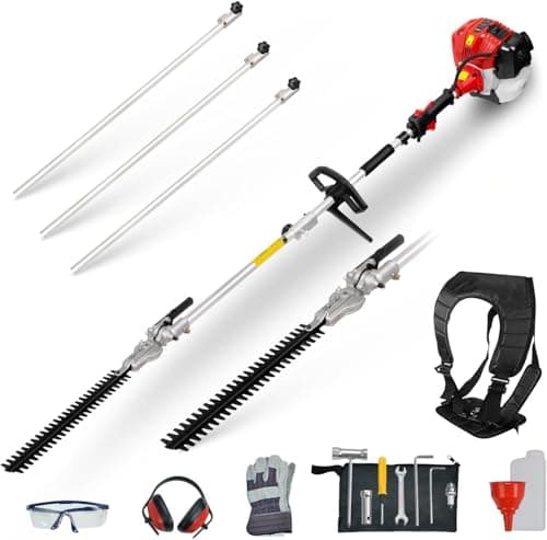 Image of BU-KO 52cc Long Reach Petrol Hedge Trimmer and 3x 75cm Extension Pole, High Performance, Durable Steel Blade Precision Trimming for Tall Hedges & Bushes Easy to Use