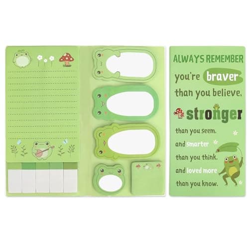 Image of MystiCharm Frog Gifts Inspirational Emotional Support Positive Affirmation Thoughtful Spiritual Motivational Sentimental Thinking of You Proud of You Cheer Up Sticky Notes Set Gifts for Women Men