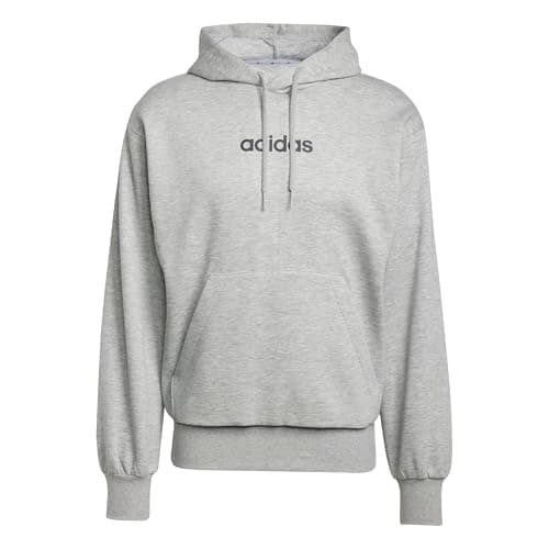 Image of adidas Men's ESSENTIALS LINEAR FLEECE HOODIE, medium grey heather/black, S