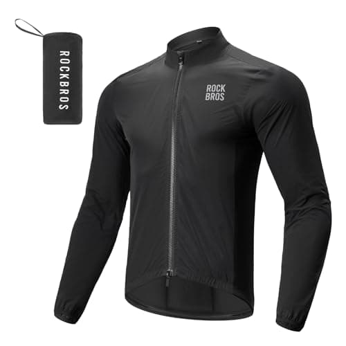 Image of ROCKBROS Men’s Cycling Jacket Windbreaker Lightweight Breathable Bicycle Tops Reflective Outdoor Sports Jacket Windproof Men’s Running Mountain Hiking Coat Black 2XL