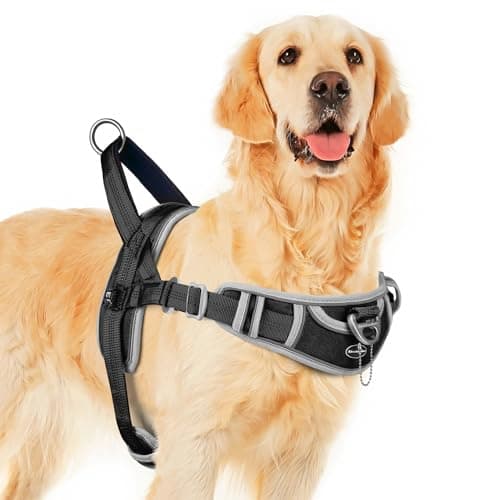 Image of ADVENTUREMORE No Pull Dog Harness for Large Dogs, Sport Dog Halter Harness Reflective Breathable Dog Vest Escape Proof Dog Harness with Easy Control Front Clip Handle for Training Walking L Black