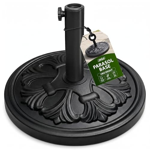 Image of ZENO Parasol Base 10KG | Garden Umbrella Base | Parasol Weights | Heavy Duty Garden Parasol Stand | Prefilled Concrete Base | Round Weight Stand for Cantilever, Sun, Umbrella | Black | Billbergia