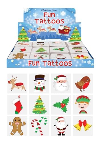 Image of Henbrandt 6 x Mini Christmas Temporary Tattoos for Children 12pc Packs Kids Festive Xmas Party Bag Favours Stocking Presents Advent Calendar Fillers for Boys and Girls