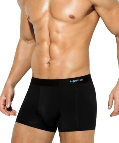 Image of Casey Kevin Men's Boxer Shorts Trunks Modal Underwear Ice Silk Boxers Breathable Microfibre Underpants 3D Pouch Boxer Briefs Thin Low Rise Pants, Black M