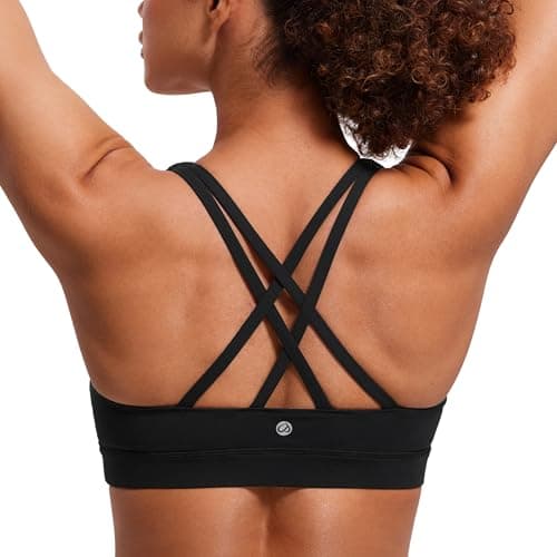 Image of CRZ YOGA Women's Naked Feeling Strappy Back Sports Bra - Mid Impact Wirefree Padded Workout Yoga Crop Top Black XS