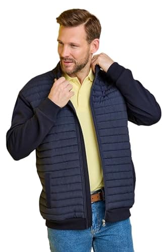 Image of Pegasus Men's Quilted Knitted Jacket Sweatshirt Hybrid with Wadded Front, Lightweight Coat with Zip Fastening & Pockets Navy L