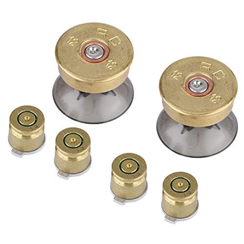 Image of Metal Bullet Buttons + Thumbsticks, 6Pcs Gold Thumb Grip for Playstation 4 PS4 Controller Gamepad, Replacement Analog Stick Buttons