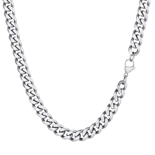 Image of PROSTEEL 9mm Miami Men and Women Chain Curb Cuban Link Stainless Steel Necklace Silver