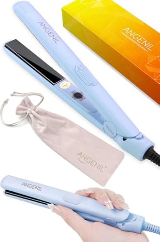 Image of ANGENIL Pro Ultra Small Travel Straighteners for Short Hair, Dual Voltage Ceramic Small Portable Hair Straightener Anti-Scald Silicone Heat Resistant, Blue Ultra Mini Flat Iron for Bangs, Edges