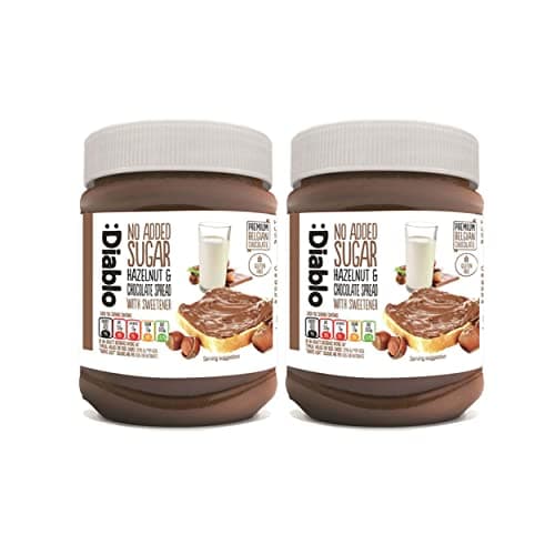 Image of Diablo No Added Sugar Hazelnut Chocolate Spread – Sweetened with Maltitol – Low Sugar Belgian Chocolate Spread for Toast, Waffles, Breakfast, Baking, Healthy Snacking - 350g 2 Pack
