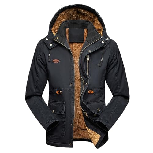 Image of Generisch Men's Winter Parka Work Coat Medium Length Textured Warm Thickened Outdoor All-Weather Leisure Jacket Windproof, black, L