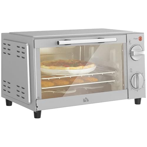 Image of HOMCOM Mini Oven, 9L Countertop Electric Grill, Toaster Oven with Adjustable Temperature, Timer, Dishwasher Safe Baking Tray and Wire Rack, 750W, Silver
