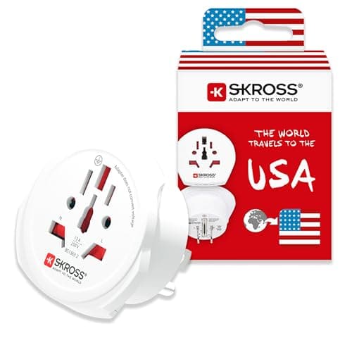 Image of SKROSS World to USA Travel Adapter, International Plug Converter for Visitors to the United States, Compatible with Laptops, Phones, Hairdryers and More, Shock Protection. Ideal for World Cup 2026.