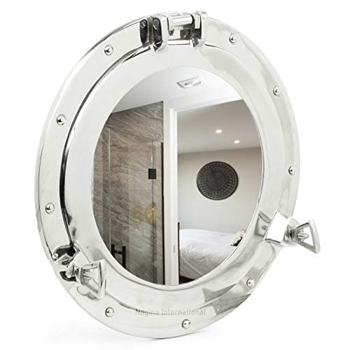 Image of Nagina International Metal Crafted Nickel Plated Aluminum Porthole Bathroom Decor Mirror (12 Inches)
