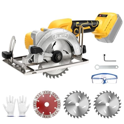 Image of 5'' Cordless Circular Saw Compatible with Dewalt 20V Battery, 9500 RPM Brushless Motor, Bevel 45 °/90 °, 3 Saw Blades for Wood, Plastic, Soft Metal, Tile Cuts (Bare Tool)