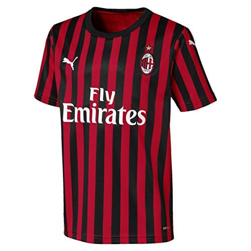 Image of PUMA AC Milan HOME Replica SS KIDS with Sponsor Logo T-Shirt - Tango Red/Black, Size 140