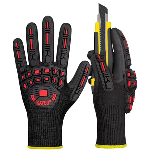 Image of KAYGO Anti Impact Work Gloves with TPR Protection, Cut Resistant Level C, Nitrile Coated, Good Grip, Impact Reducing Safety Gloves, Ideal for Builder, Construction, Carpenter, DIY, KG30N (Black, L)