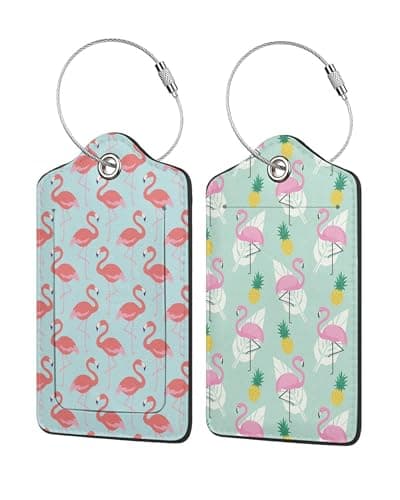 Image of 2 Pcs Luggage Tags for Suitcases, Pink Flamingos Luggage Tags Privacy Cover ID Label with Metal Loop, for Women Men Cruise Bag Travel Essentials