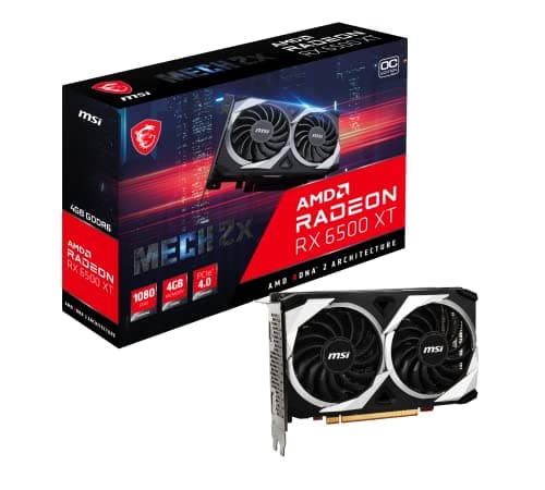Image of MSI Radeon RX 6500 XT MECH 2X 4G OC Gaming Graphics Card - 4GB GDDR6, 2825 MHz, PCI Express 4 x 4, 64-bit, 1 x DP v 1.4a, HDMI 2.1 (Supports 4K & 8K)