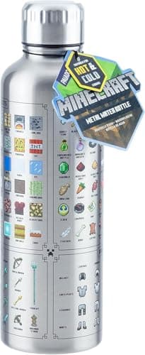 Image of Paladone Minecraft Metal Water Bottle - Officially Licensed, Leakproof Travel Bottle for Hot & Cold Beverages, Featuring In Game Items, Gift for Minecraft Fan, 470ml (16 fl oz)