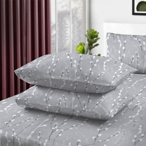 Image of Printed Floral Pillow Case Pack of 2-100% Egyptian Cotton 400 Thread Count Bed Pillowcase Pair Easy Care Machine Washable Soft & Breathable Luxury