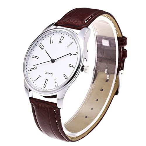 Image of Watch Business Fashion Leather Simple Quartz Wrist Mens Men's Watch Womens Watches (Brown, One Size)